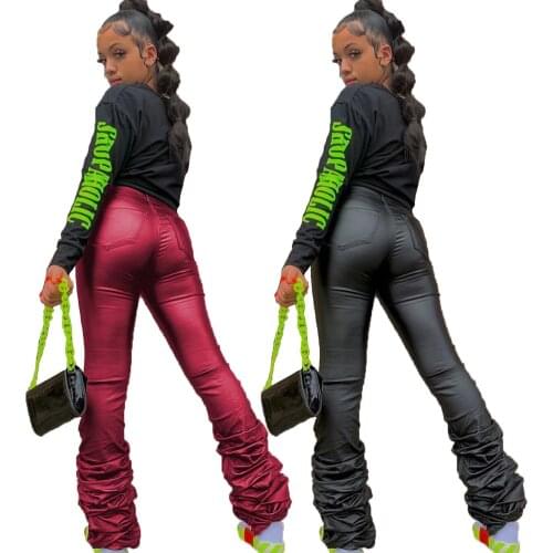 Ladies Ladies Fashion New Hot Sale Classic Leather Pants Stock Pure Color Mid-Waist Street Style elegant Femme Streetwear