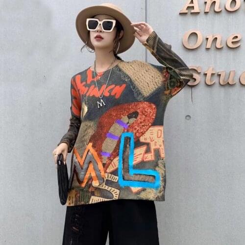 21823 High Street Style Hand Painted Alphabet graffiti Denim Pocket Knitted Pullover Cool Personality Thin Sweater Top Tide