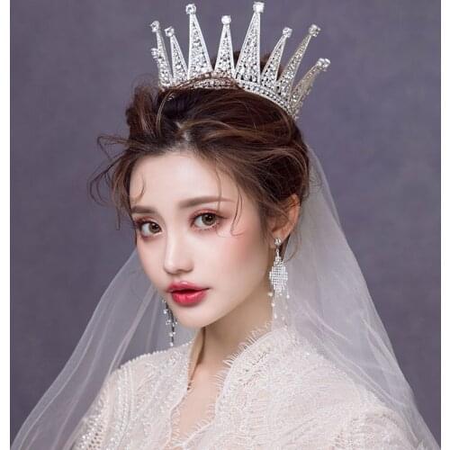 Gold Tiara Round Crown Circle Clip Bride Wedding Hair Accessories Jewelry Queen Bridal Crown Crystal Baroque Beauty Pageant Girl