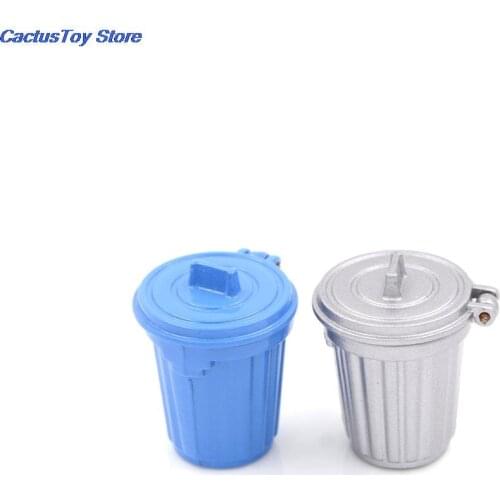 1:12 Blue/Silver Kitchen Furniture Dollhouse Miniature Accessories Dustbin/ Trash Can Simulation Toys Pretend Play Toys