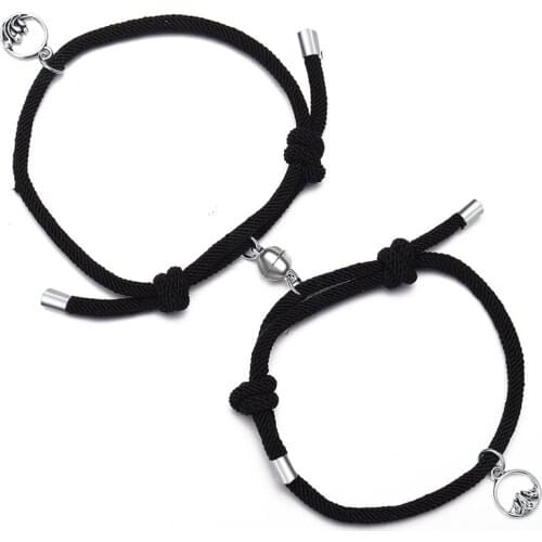 2Pcs Couple Magnet Attract Lover Bracelet Gift for Men Women Best Friend Rope Charm Bracelet Personality Jewelry