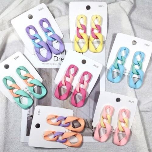 2021 Women Acrylic Chain Earrings Trendy Candy Color Iregular Geometric Earring Fashion Colored Tassel Exaggerate Funny Earring