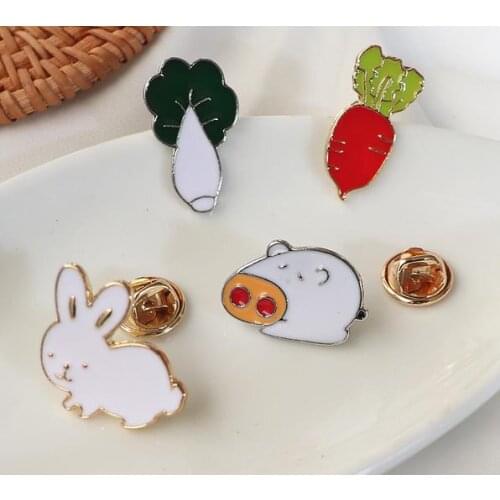 Free shipping 12pcs/ lot fashion jewelry accessories metal enamel rabbit carrot pig Cabbage badge brooch pin