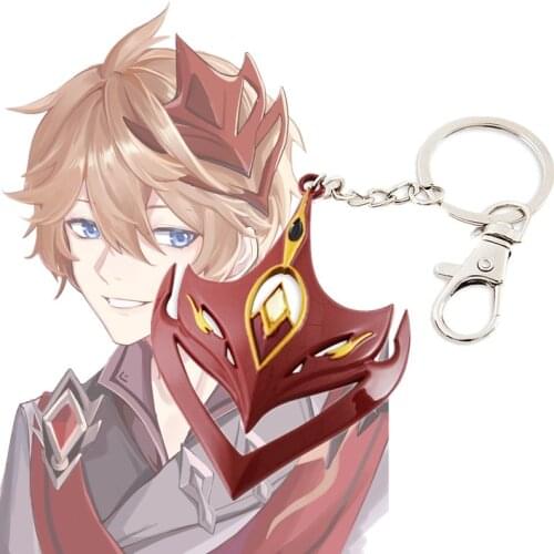 Genshin Impact Childe Tartaglia Mask Cosplay Alloy Key Chain Accessories Toys Keyring Keychain Pendants Halloween Prop