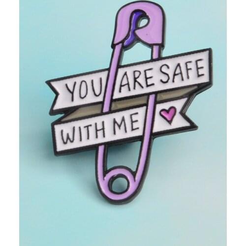 You are Safe Brooch Purple Safety pin Heart Bag Shirt Enamel Pins Broches for Men Women Badge Pins Brooches Jewelry Accessories