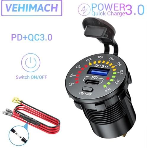 QC3.0/PD Quick Charge Car Charger Switch ON/OFF 12V/24V to 5V Car Power Adapter USB-C Charging Port for Xiaomi Samsung iPhone 12