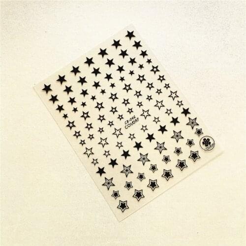 CB-046 Star Moon Black and white gold and silver 3D Back glue Nail Art Stickers Decals Sliders Nail ornament decoration