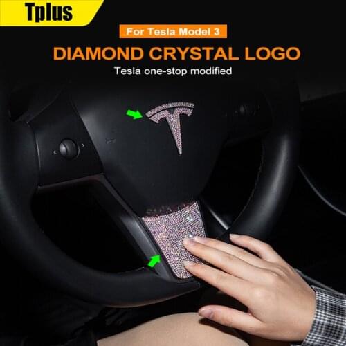 Model 3 Car Steering Wheel Cover Luxury Decoration For Tesla Model 3 S X Y Accessories Crystal Logo Shape Sticker