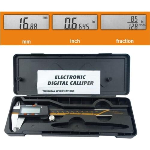 Digital Electronic Display Stainless Steel LCD Vernier Caliper 6 Inch 0-150mm Fraction / MM / Inch With Case