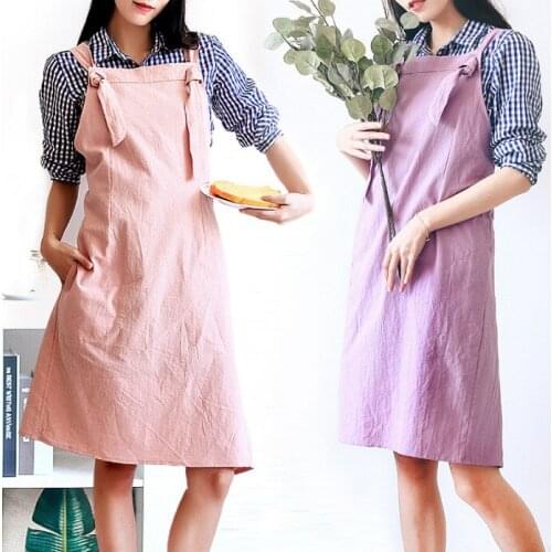 Japanese Style Cotton and Linen Apron Sleeveless Home Daily Kitchen Solid Color Florist Baking Cake Shop Men and Women Overalls