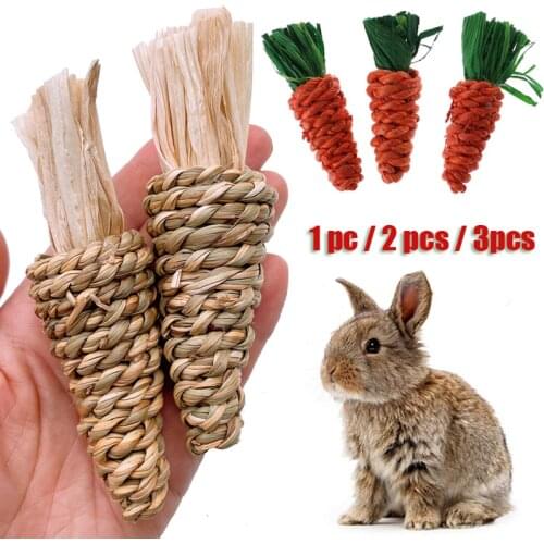 Pet Toys Carrot Shaped Rabbit Hamster Chew Bite Toys Guinea Pig Tooth Cleaning Toys Molar Aquatic Plants Toys 1pc/2pc/3pcs