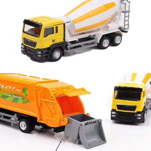 1:6 Engineering Vehicle Toy Alloy Xar Model Mixer Truck Garbage Truck Inertial Sliding Children Sound And Light Toy Car Gift