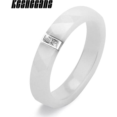 Fashion Jewelry 4mm Wide Multiple Sections Ceramic Ring With 2 Crystals Black White Pink Color For Women Girl Cute Simple Design