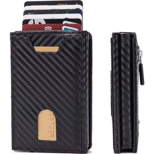 Zciti 2021 New PU Leather Wallet Multifunctional Men Clutch Carbon Fiber Card Holder RFID Blocking Case Metal Box Female Bag