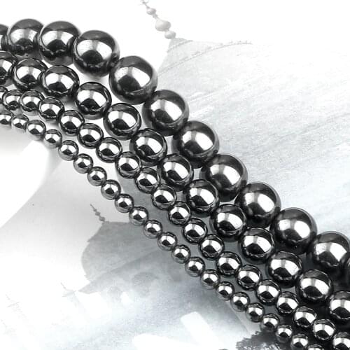 Round Natural Black Black Obsidian Hematite Stone Beads For Jewelry Making DIY Perles Bracelets necklace Accessories 3 4 5 6 8mm