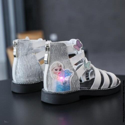 Summer Children Frozen Elsa Princess Shoes Fashion Children Led Sandals Single Shoes Summer New Girls Cute Casual Sandals