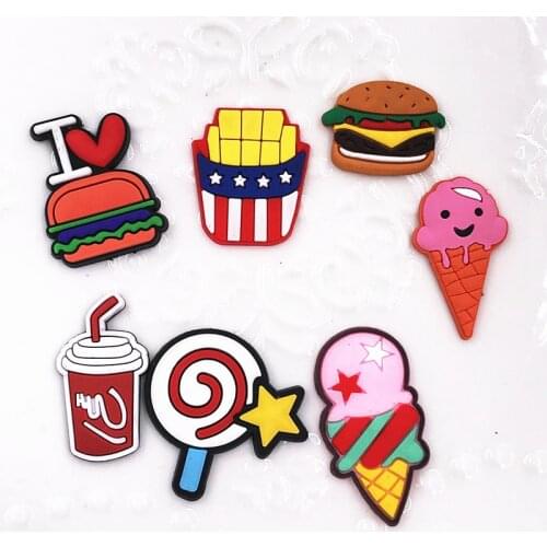 Cute Food Icon Lollipop Hamburger Figure Silicone PVC Flat Back For DIY Embellishment Backpack Trunk Jackets Shoes Charm 8pcs