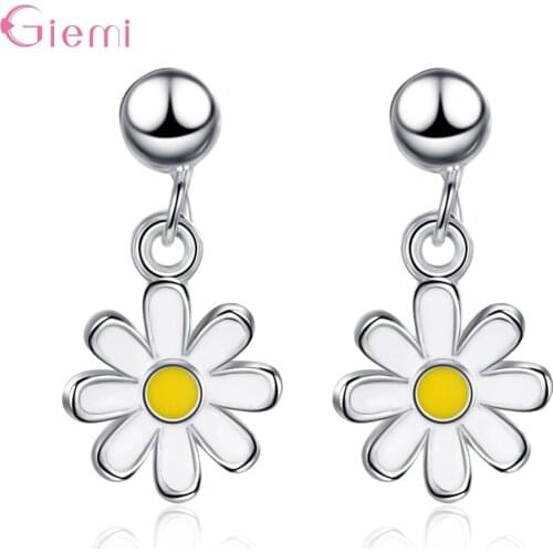 Minimalist Authentic 925 Sterling Silver Sweet Lollipop Daisy Flowers Stud Earrings For Women Valentines Day Fine Jewelry