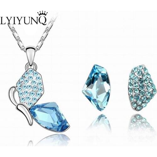 LYIYUNQ Trendy Fairy Jewelry Sets For Women Cute Geometric Crystal Earrings Pendant Necklace Party Indian Jewelry Wholesale