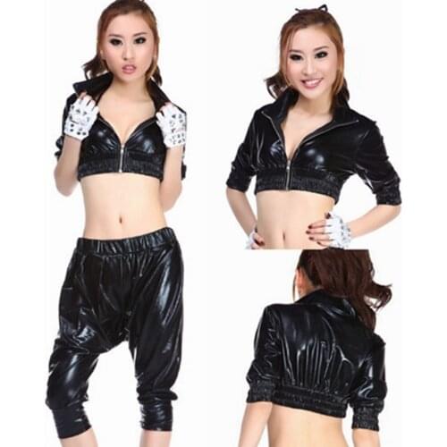 Fashion 2016 harajuku Jazz Harem Women Hip Hop Tops Dance Black Spring Summer Stage Performance Hip-hop short Jacket Female