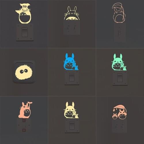 Tonari no Totoro Cartoon 3D Fluorescent Wall Stickers Glow In the Dark Wall Switch Stickers Decal for Kids Room Living Room