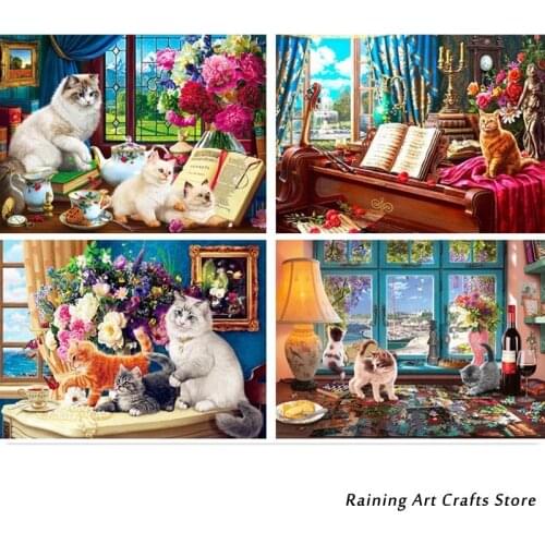 5D Diy Diamond Painting Animal Cute Cat Embroidery Full Round Square Drill Cross Stitch Kits Vintage Mosaic Pictures Home Decor