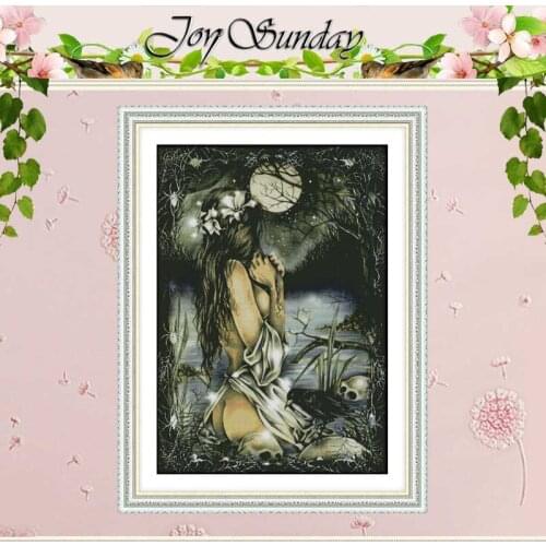 Women and the full moon counted Cross Stitch 11CT 14CT Cross Stitch Set Wholesale DIY Cross-stitch Kit Embroidery Needlework
