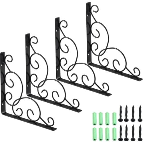WINOMO Pack of 4 Decorative Iron Wall Mounted Shelf Brackets for Set Top Box