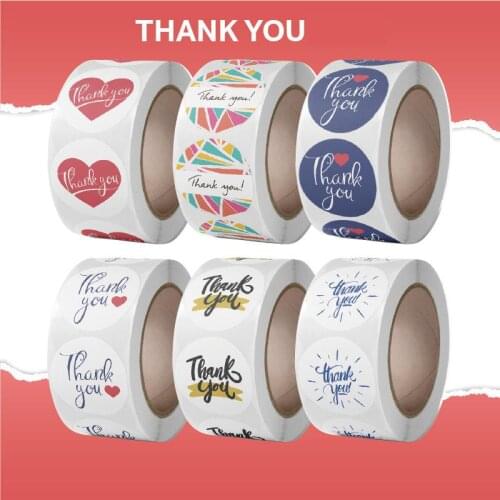 White Thank You Stickers with Heart 500pcs Small Business Adhesive Label Stickers for Flower Boutiques Shop Wrapping Supplies