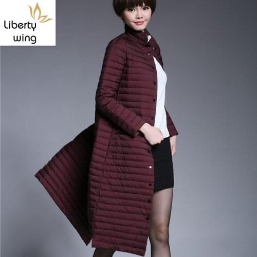 New Solid Fashion Puffer Jacket Women Thick Warm Stand Collar Lightweight Long White Duck Down Coat Female Winter