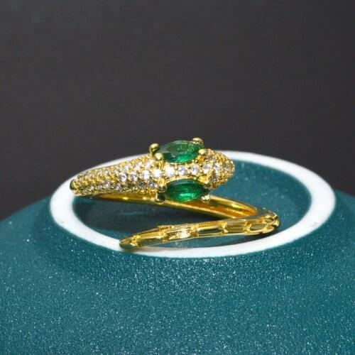 New Arrival Full Rhinestone Setting Green Eyes Snake Open Rings Adjustable Metal Jewelry Fashion Women Peary Gift 10pcs