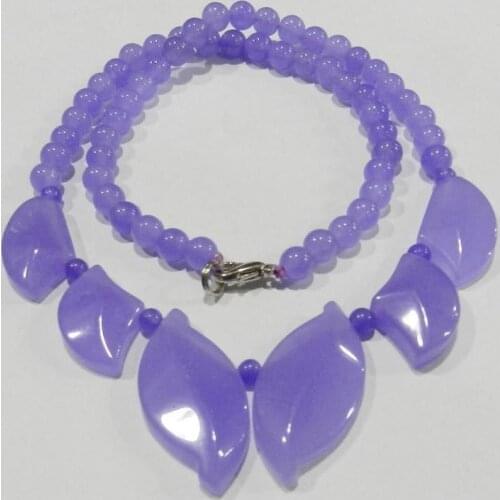 Lilac Alexandrite Stone Loose Beads Leaf-shaped Necklace 18" Fashion Necklaces for Women Statement Boho collares de moda