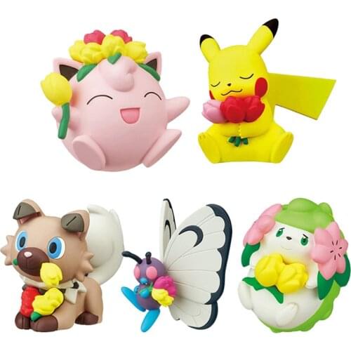Genuine TOMY Pokemon Pikachu Jigglypuff Butterfree Rockruff Flowers Spring Flowers Gacha