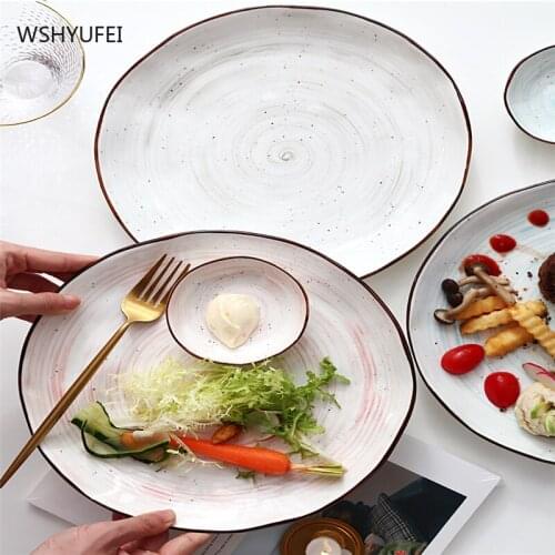 European-style threaded hand-painted ceramic irregular dinner plate creative home steak exquisite western food pasta plate