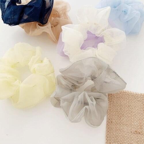 2019 Women Solid Chiffon Scrunchies for Ponytail Holder Girls Transparent Cloth Elastic Hair Rope Hair Tie Hair Accessories