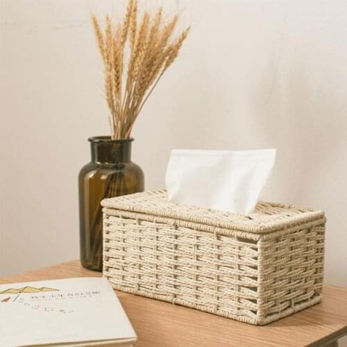 Rattan Tissue Box Vintage Napkin Holder Case Clutter Storage Container Cover Living Room Desk Decoration