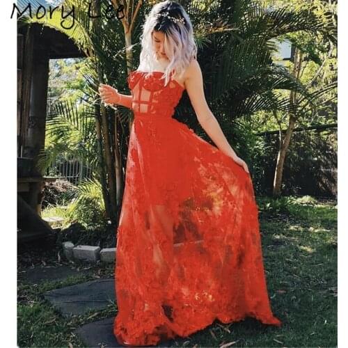 Sexy Evening Dresses See Sheer Sweetheart Sleeveless A-Line Lace Applique Soft Tulle Evening Dresses vestidos de fiesta de noche