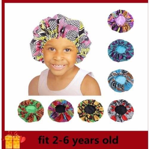 New Extra Large Sleep Cap kids Adjustable African print Ankara Satin Bonnet sleep cap turban hat Night Sleep Beanie Chemo Cap