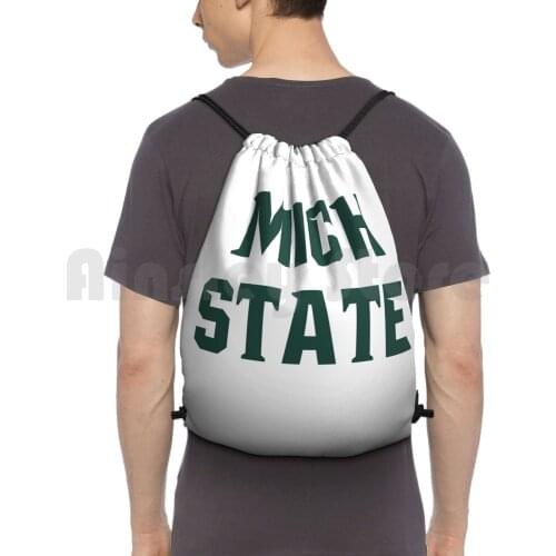 State Backpack Drawstring Bags Gym Bag Waterproof Mich State Msu University College Football Basketball Sports Green