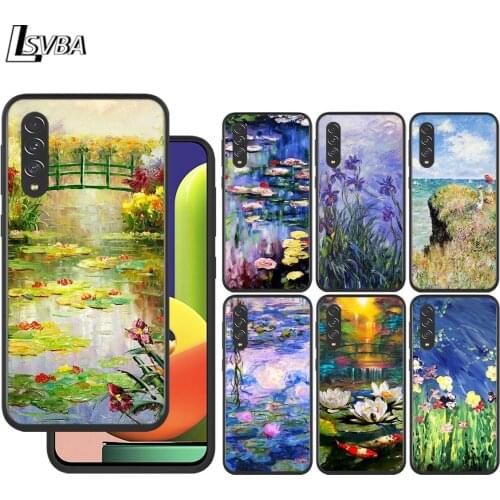 Monet Garden Lotus Bridge for Samsung Galaxy A90 A80 A70 A60 A50 A40 M30 A20E A2Core A10S A10E Silicon Soft Black Phone Case