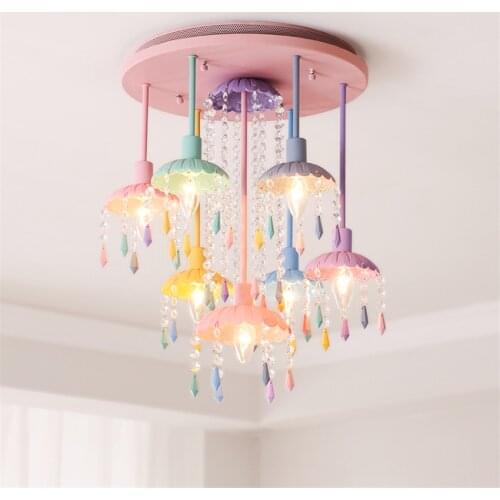 Nordic Macaron Color Crystal Ceiling Lights Bedroom Childrens Room Girl Princess Home Decor Ceiling Lamps Multi-head Lighting