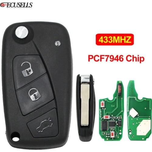Folding Flip 3 Button Remote Smart Car Key 433Mhz ID46 PCF7946 Chip with Uncut Blade For Fiat 500 Panda Idea Punto Stilo Ducato