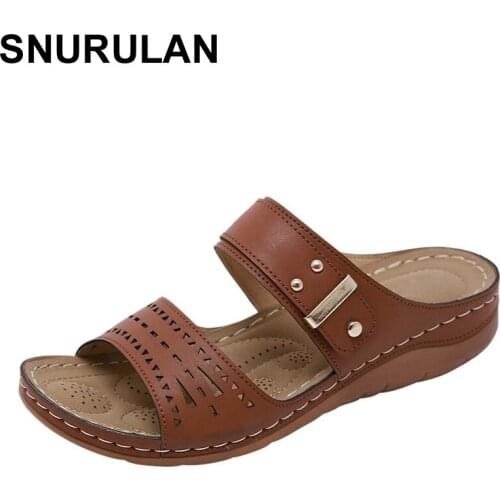 SNURULAN Women Slippers Summer Thick Hollow Flat Shoes Woman 2020 Bohemian Ethnic Comfortable Flip-Flops Shoes Female Beach Slip