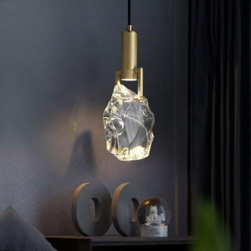 Modern LED crystal stone chandelier copper Nordic gold single chandelier bedroom living room villa staircase decorative lamp