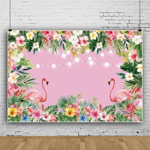 Tropical Palms Trees Leaves Light Flowers Flamingo Backdrop Of Photography Baby Portrait Birthday Party Background Photo Studio