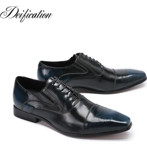 Spring Autumn Dress Shoes Man Pointed Toe Business Shoes Mens Flats Oxfords Lace-Up Gradient Color Leather Mens Shoes Casual