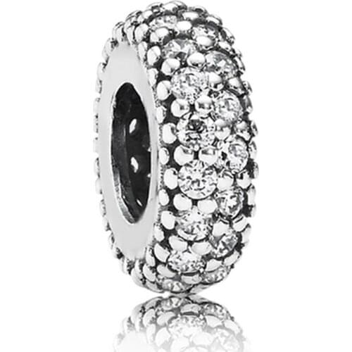 Inspiration Within Spacer for Women Bracelets Bangle Pave Crystals Clear CZ Lady Charms S925 Silver DIY Jewelry