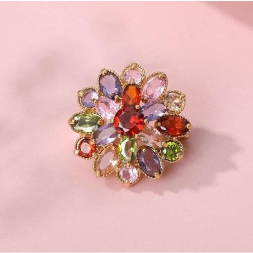 Vintage Rhinestone Multicolor Flower Pins Crystal Brooch Zircon Flower Brooches For Women Round Bouquet Pin Jewelry Accessories