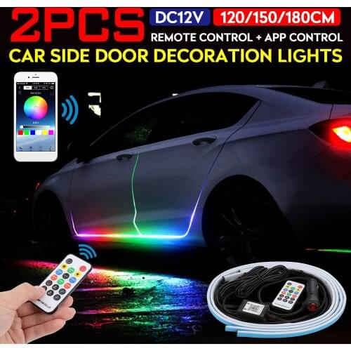 2PCS Universal Car LED Atmosphere Lamp Strips Door External Decoration Light Wireless Remote/APP Control Auto Accessories