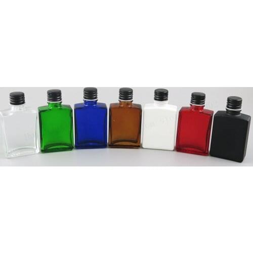 200 x 30ml 1oz Square Flat Black white clear red blue green Glass Bottle With Silver Black Aluminium lids and Seal